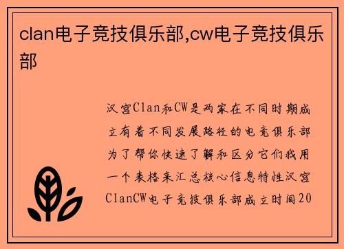 clan电子竞技俱乐部,cw电子竞技俱乐部